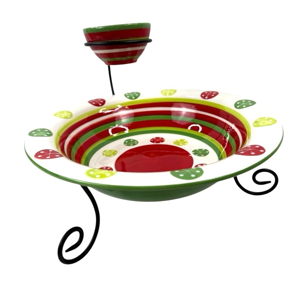 At Home‎ Christmas Ornament/Snowflake Ceramic Chip Dip Bowl Set Iron Stand